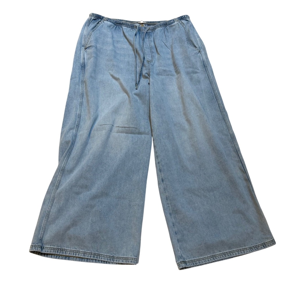 aerie Light Blue Wide Leg Denim Drawstring Trousers